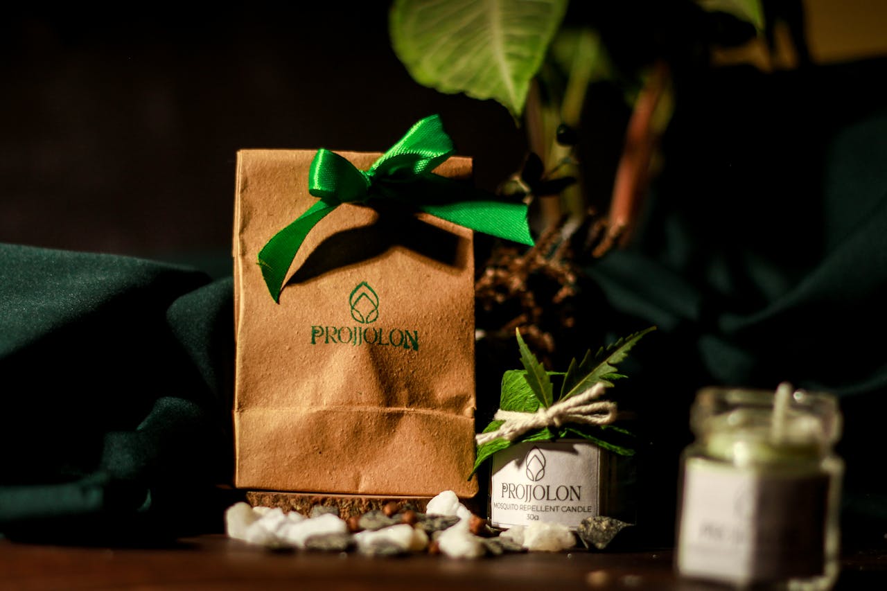 Eco-friendly candle making kit featuring Projjolon products and natural decor, shot in Dhaka, Bangladesh.